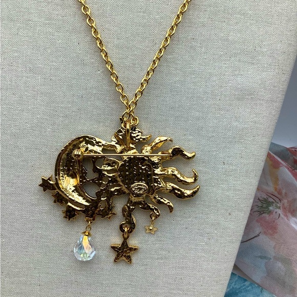 🎄🎄Gold and Blue Celestial Necklace/ Brooch Folly Inspired - Picture 3 of 4